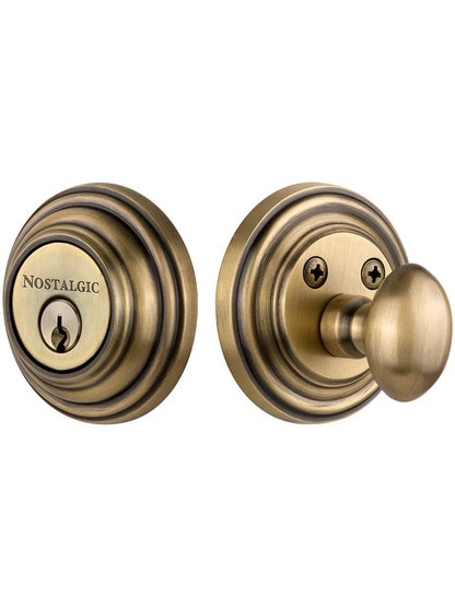 Classic Solid Brass Single-Cylinder Deadbolt Keyed Differently in Antique Brass.